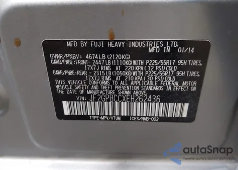 2014 Subaru Xv Crosstrek Hybrid 2.0I z USA, uszkodzony, nr VIN JF2GPBCCXEH262436